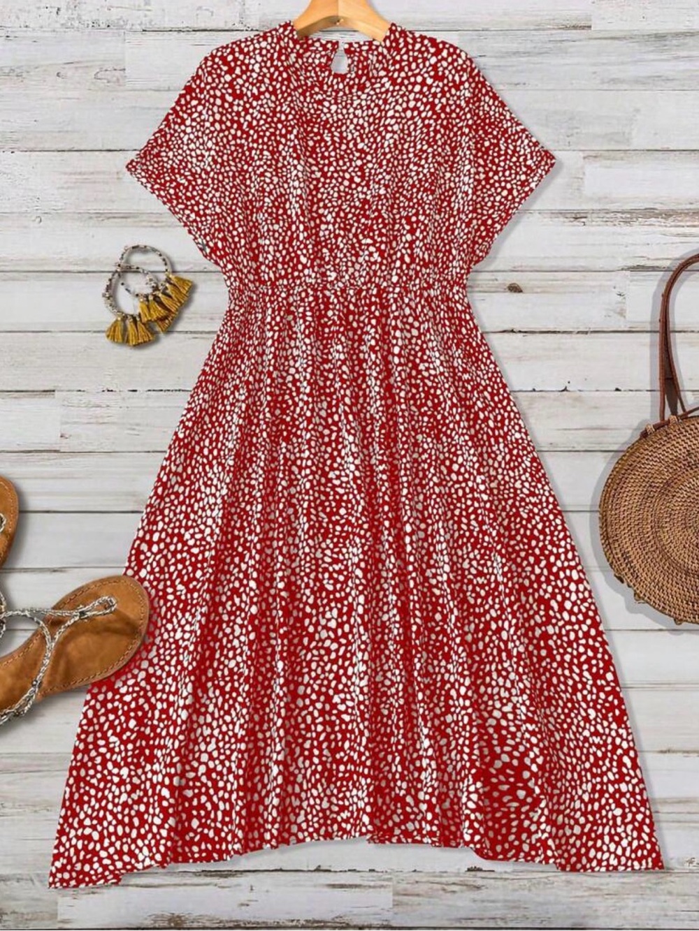 SHEIN Red & White Dot  Midi Dress - Women's Plus Dress NEW 4X